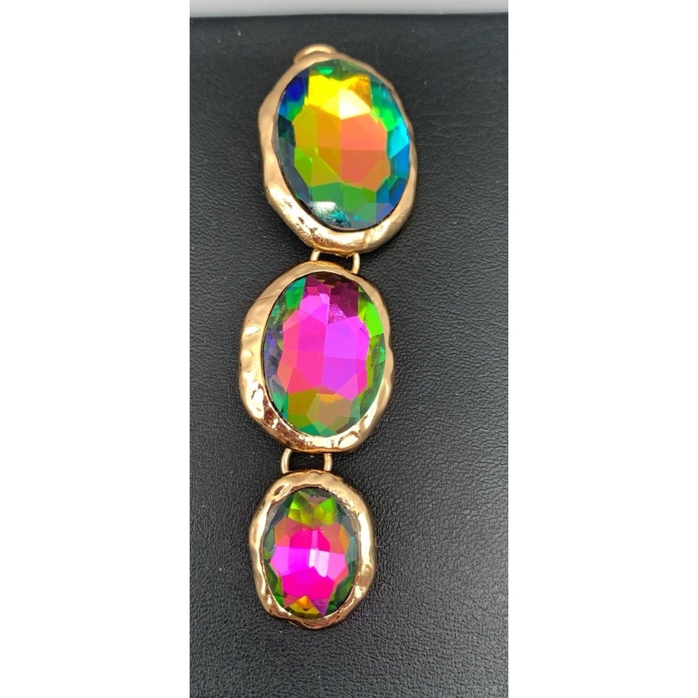Gold Tone And Faceted Watermelon Glass / Oil Slick Glass Pendant